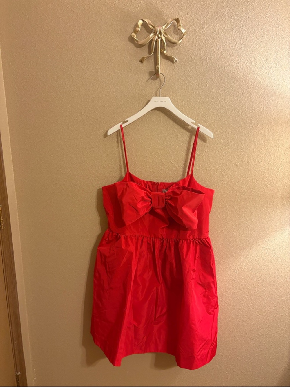 LOFT Red Bow-Front Spaghetti Strap Special Occasion Dress